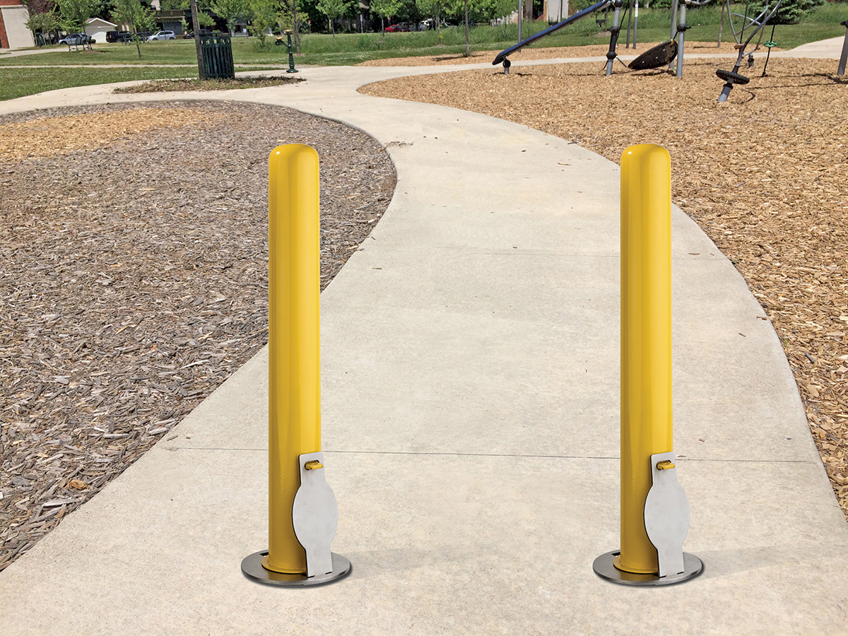 Removable bollard in park