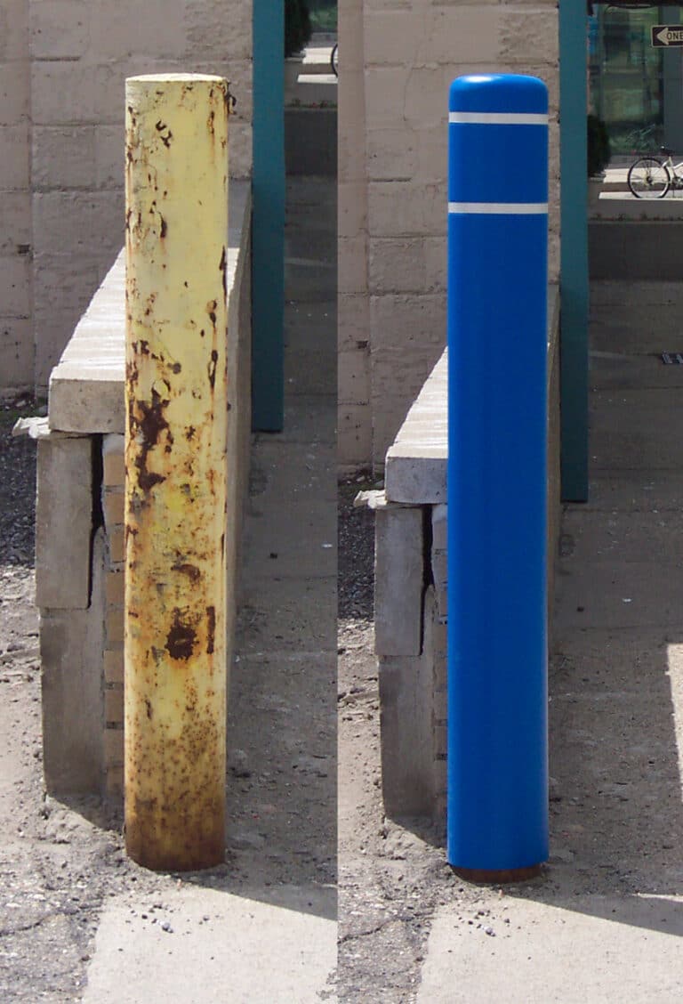 Bollard before and after a Post Guard bollard cover